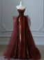 Burgundy Mermaid Sequins Tulle Strapless Prom Dress