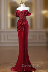 Burgundy Mermaid Velvet Sequins Prom Dresses