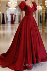 Burgundy off shoulder satin long prom Dresses, burgundy evening Dresses