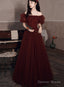 Burgundy Off Shoulder Scoop Long Prom Dress, Burgundy A Line Prom Dresses