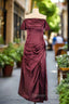 Burgundy Off The Shoulder Prom Dress Simple Satin Prom Dresses