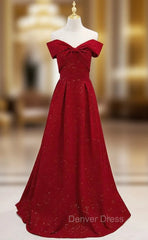 Burgundy Off the Shoulder Sleeveless Prom Dresses