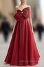 Burgundy Organza Spaghetti Straps Pearls Prom Dresses