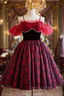 Burgundy Print Spaghetti Straps Homecoming Dresses
