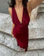 Burgundy Prom Dress Deep V Neck Prom Dresses
