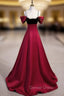 Burgundy Satin Black Velvet Spaghetti Straps Beading Prom Dresses
