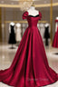 Burgundy Satin Long Prom Dresses, Simple A-Line Evening Party Dresses