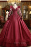 Burgundy Satin Long Sleeve Beading Quinceanera Dresses