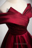 Burgundy Satin Off the Shoulder Prom Dress, A Line Prom Graduation Dresses