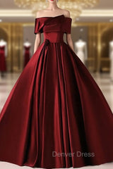 Burgundy Satin Off the Shoulder Quinceanera Dresses