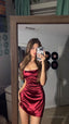 Burgundy Satin Prom Dress,Short Homecoming Dresses