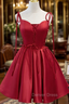 Burgundy Satin Spaghetti Straps Homecoming Dresses