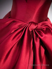 Burgundy Satin Strapless Long Prom Dress, Beautiful A-Line Evening Party Dress