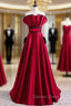 Burgundy Satin Strapless Pleats Prom Dresses
