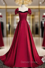 Burgundy Satin Strapless Prom Dresses With Detachable Sleeve