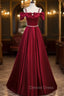 Burgundy Satin Straps Bow Prom Dresses