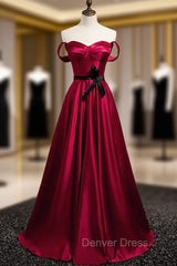 Burgundy Satin Sweetheart Prom Dresses With Belt