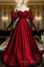 Burgundy Satin Tulle Long Prom Dress