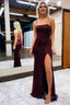 Burgundy Sequin Lace Up Back Long Prom Dresses with Slit