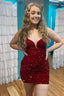 Burgundy Sequins Glitter Homecoming Dresses with Lace up Back