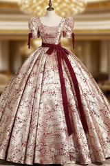 Burgundy Short Sleeve Quinceanera Dresses