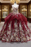 Burgundy Spaghetti Straps Appliques Prom Dresses