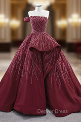 Burgundy Strapless Beading Prom Dresses