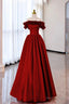 Burgundy Strapless Satin Long Prom Dress, A Line Prom Dresses