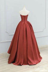 Burgundy Strapless Satin Long Prom Dresses, Beautiful A-Line Evening Party Dresses