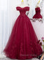 Burgundy Sweetheart Flowers Sequins Lace Prom Dress, Long Prom Dress