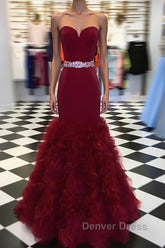 Burgundy sweetheart mermaid long prom Dresses, burgundy evening Dresses