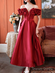 Burgundy Sweetheart Neck Satin Long Prom Dress, Satin Long Evening Dresses