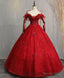 Burgundy Sweetheart Tulle Lace Long Prom Gown, Lace Formal Dress