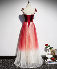 Burgundy Sweetheart Tulle Long Prom Dress Tulle Formal Dress