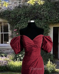 Burgundy Taffeta Bodycon Dresses Off Shoulder