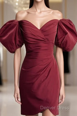 Burgundy Taffeta Bodycon Dresses Off Shoulder
