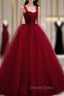 Burgundy Tulle Long A-Line Evening Dresses, Off the Shoulder Formal Party Dresses