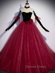 Burgundy Tulle Long Prom Dresses A line Burgundy Graduation Dresses