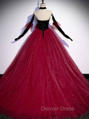 Burgundy Tulle Long Prom Dresses A line Burgundy Graduation Dresses