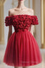 Burgundy Tulle Off the Shoulder 3D Flower Homecoming Dresses