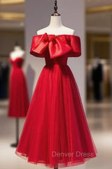 Burgundy Tulle Off the Shoulder Short Prom Dresses