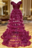 Burgundy Tulle Pleats Off the Shoulder Prom Dresses