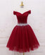 Burgundy Tulle Sequin Short Prom Dress, Burgundy Homecoming Dresses