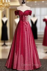 Burgundy Tulle Sequins Off the Shoulder Beading Pleats Prom Dresses