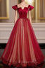 Burgundy Tulle Sequins Square Prom Dresses