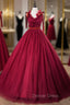 Burgundy Tulle V Neck Pleats Quinceanera Dresses