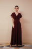 Burgundy V Neck Chiffon A Line Long Prom Dresses