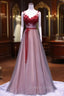 Burgundy V Neck Lace Floral Long Prom Dress, Burgundy V Neck Long Prom Dresses