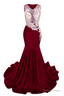 Burgundy V Neck Sheer Corset Prom Dresses Beaded Mermaid Long Train Prom Gown