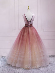 Burgundy V Neck Tulle Long Prom Dresses Burgundy Long Evening Dresses